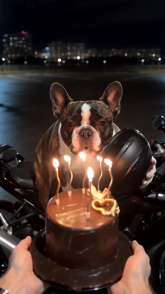 Un bulldog francés en moto